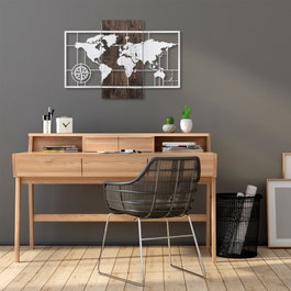 Wallity World Map With Compass - Silver
